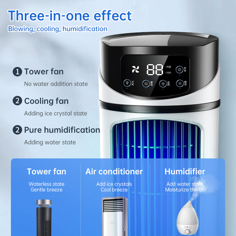 Compact mini USB air cooler with six speed levels, silent operation, and timer function. Bladeless design for safe, efficient personal cooling at home or office.