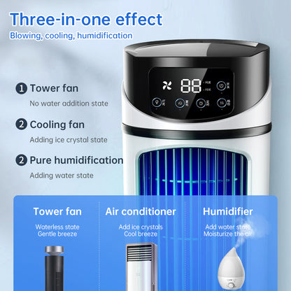 Compact mini USB air cooler with six speed levels, silent operation, and timer function. Bladeless design for safe, efficient personal cooling at home or office.