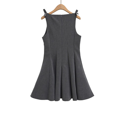 Women's Bow Shoulder A-Line Mini Dress | Dark Grey