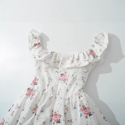 Women's Bow Print One-Shoulder Irregular Mini Dress | White