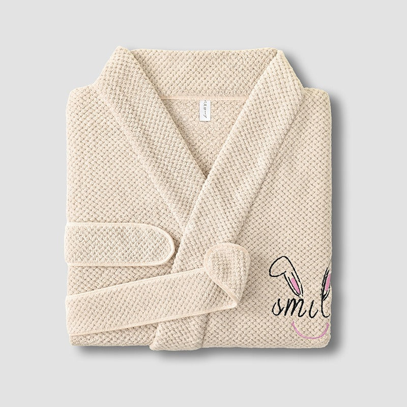 Ultra-soft coral fleece waffle bathrobe for men and women. More absorbent and softer than cotton—perfect for hotel luxury comfort at home.