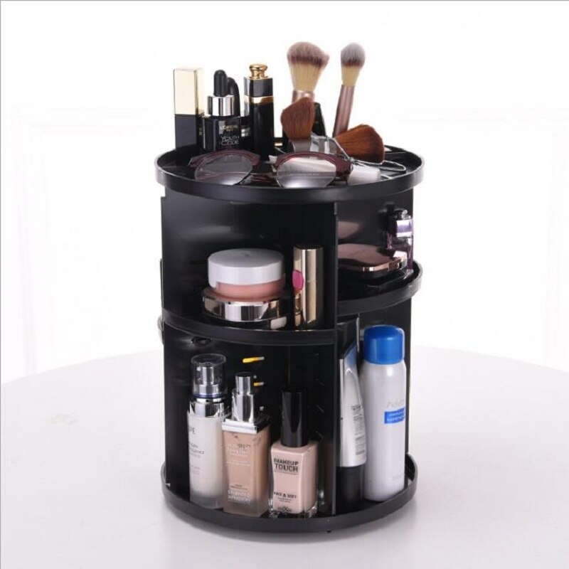 360° Rotating Makeup Organizer - Multi-Compartment Cosmetic Storage Box with Brush Holder & Jewelry Case