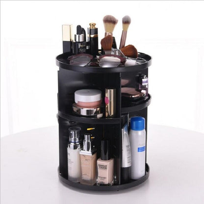 360° Rotating Makeup Organizer - Multi-Compartment Cosmetic Storage Box with Brush Holder & Jewelry Case