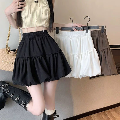 Women's Pleated A-Line Mini Skirt – Elastic Waist Bubble Skirt with Lining