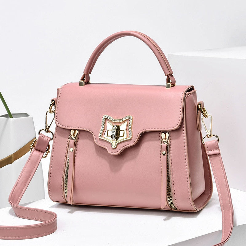 Luxury Leather Rhinestone Handbag - Designer Tote Shoulder Bag