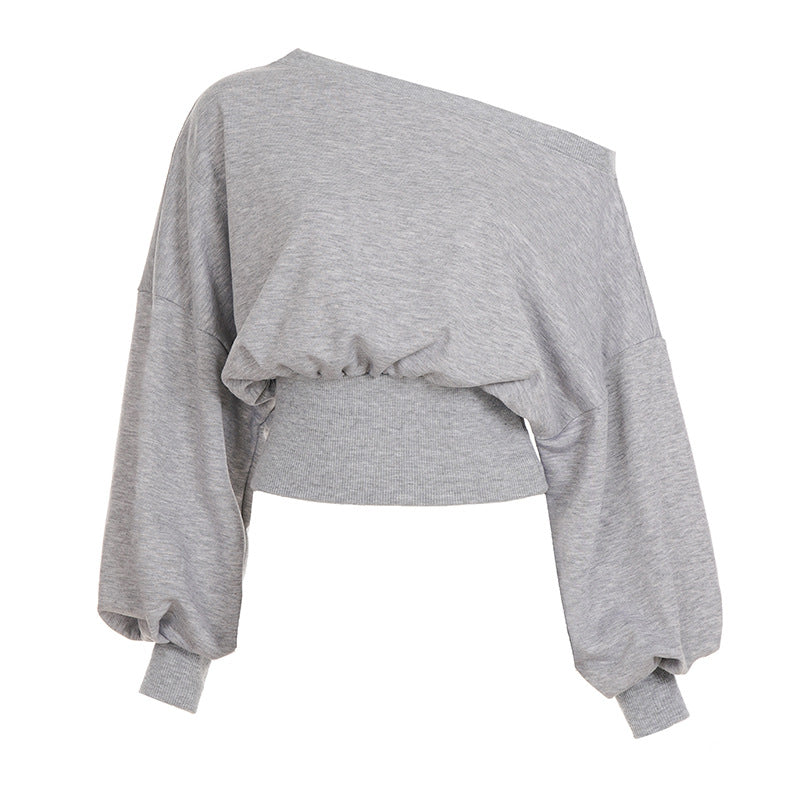 Women's One Shoulder Knit Hoodie – Loose Fit Long Sleeve Pullover Top