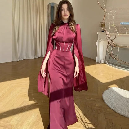 Women's Elegant Slim Fit Long Sleeve Floor-Length Dress – Noble Style, 6 Colors