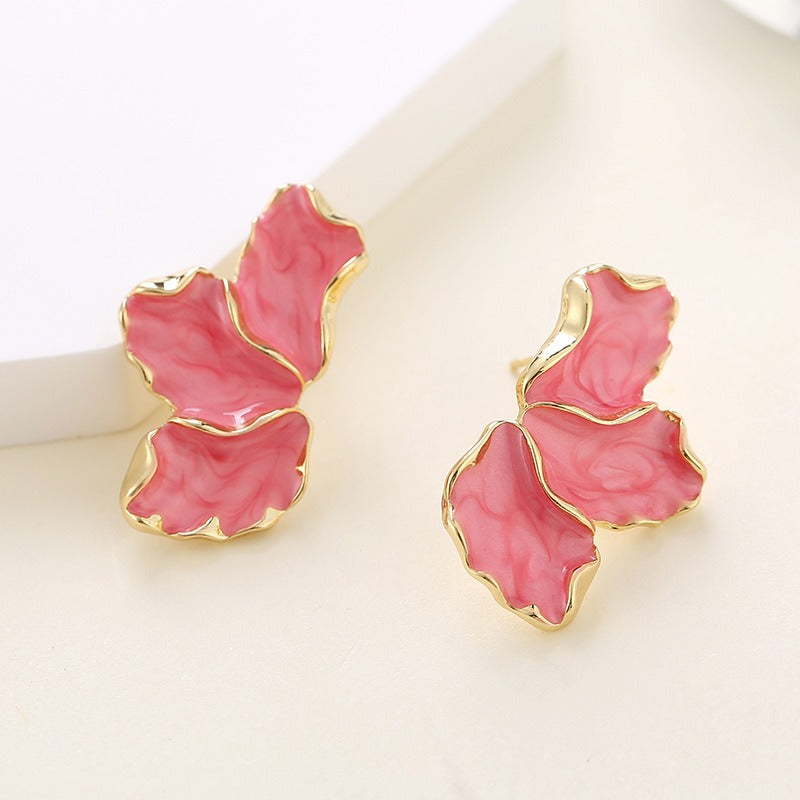 Maple Leaf Flower Earrings for Women – Light Luxury Colorful Petal Enamel (Oil Dropping) Earrings, Elegant & Fashionable Jewelry