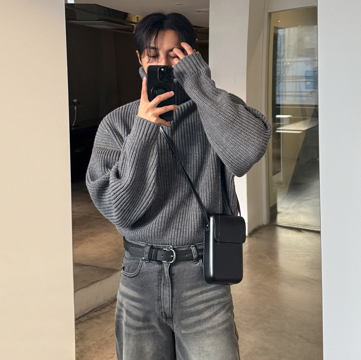 Men’s Mature Style High-Neck Knit Pullover Sweater – Thick Warm Winter Base Layer for Commuter & Everyday Wear