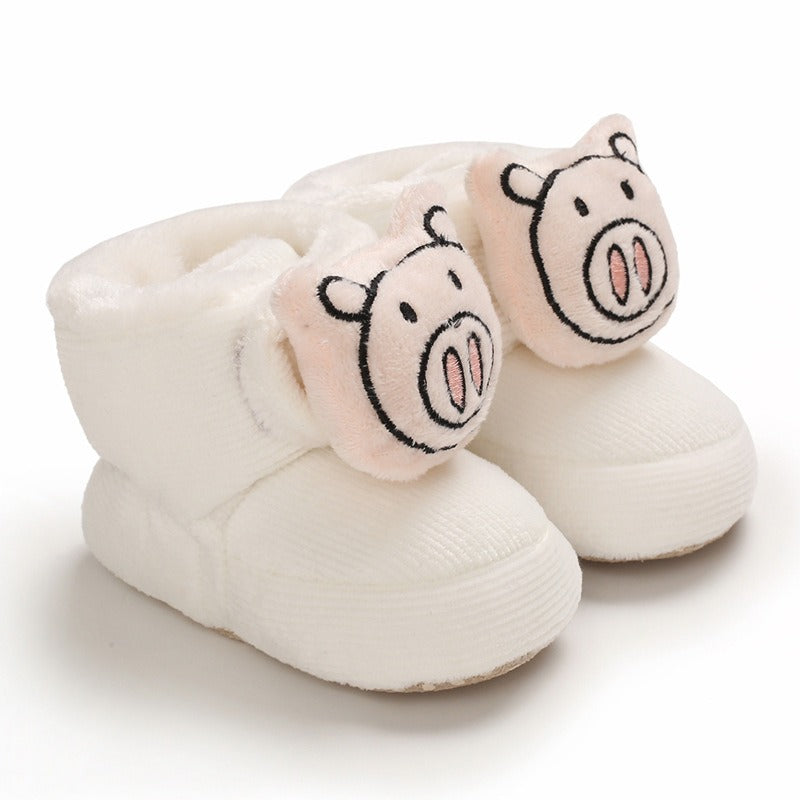 Baby Winter Boots - Warm Plush Cotton Shoes with Soft Sole for 0-1 Year Old | Cute Cartoon High-Top Baby Shoes