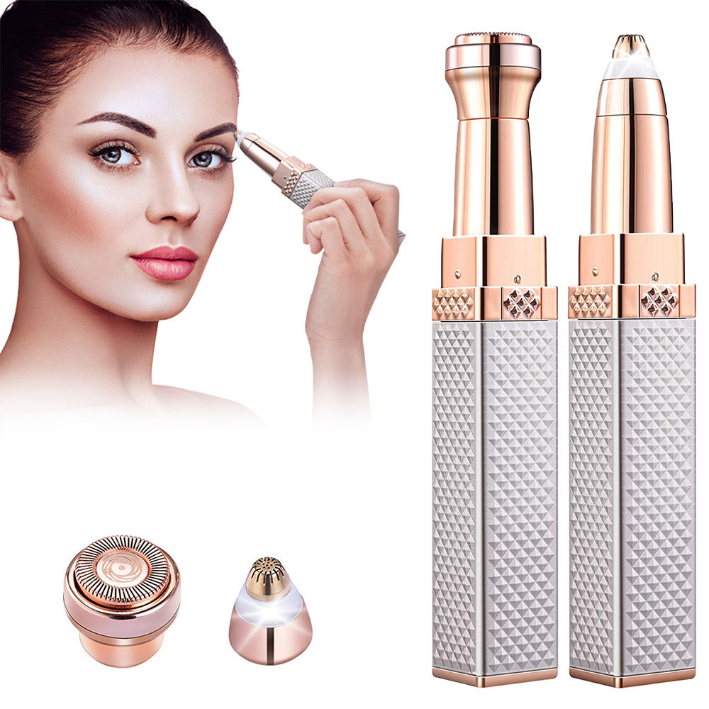 4-in-1 Electric Eyebrow Trimmer & Lipstick Shaver – Rechargeable Luxury Facial Hair Remover for Women
