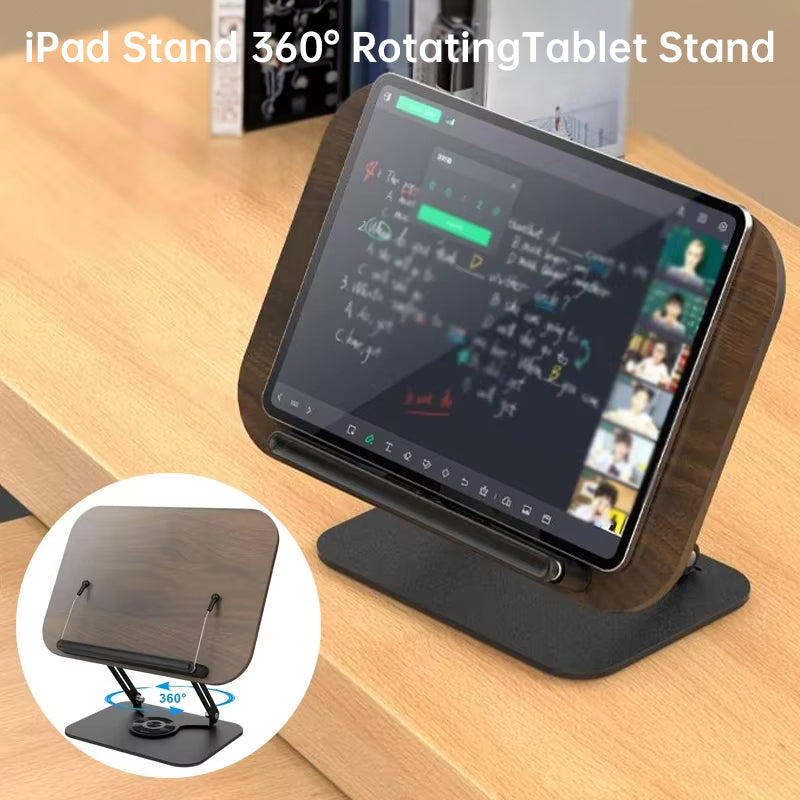 360° rotating adjustable book stand with elastic clips. Hands-free reading for cookbooks, laptops, tablets, and documents—stable, flexible, and space-saving.