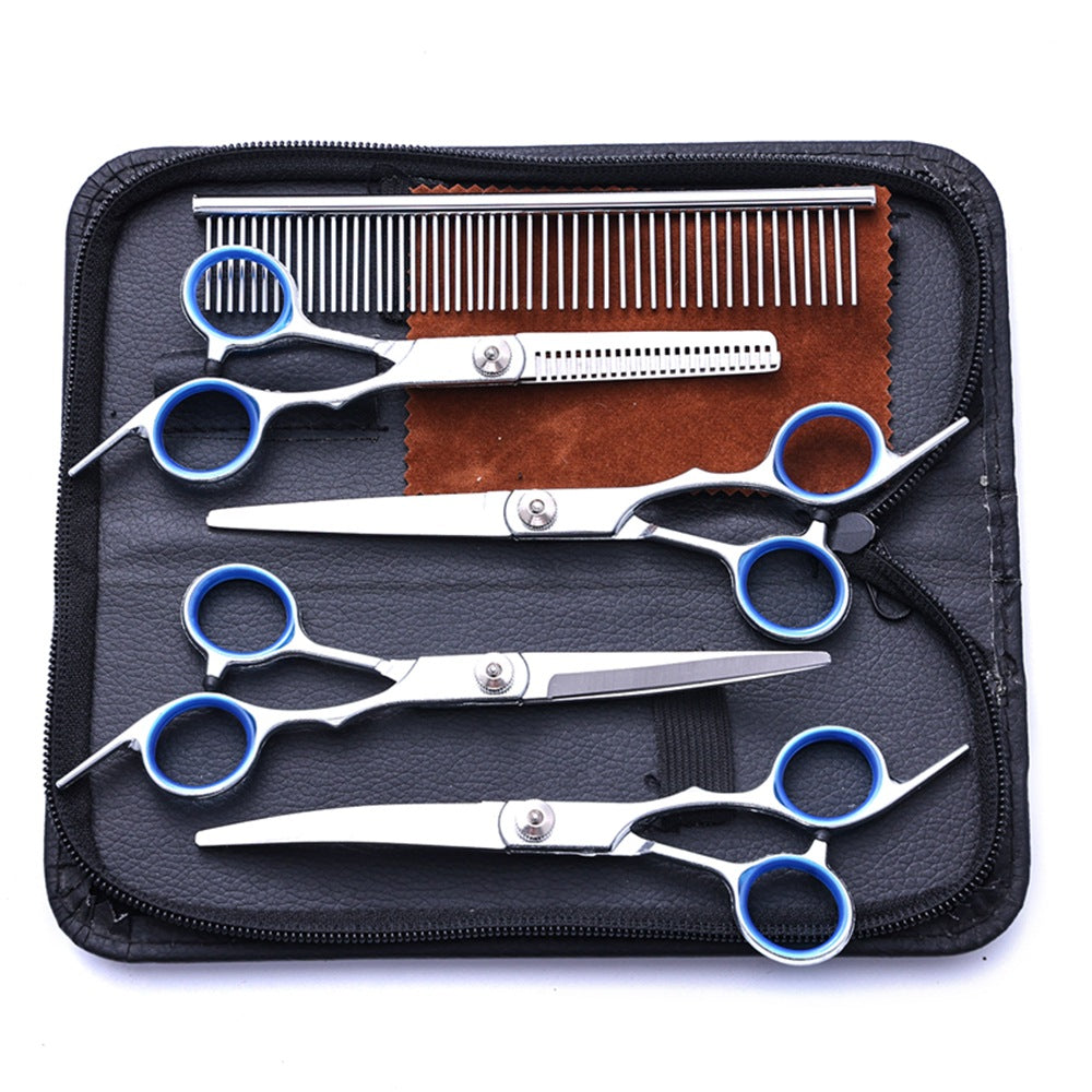Professional pet grooming scissors set for home use. Sharp, safe, and precise—perfect for trimming, shaping, and everyday dog and cat grooming.