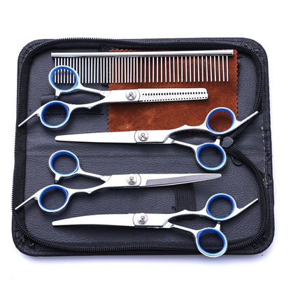 Professional pet grooming scissors set for home use. Sharp, safe, and precise—perfect for trimming, shaping, and everyday dog and cat grooming.