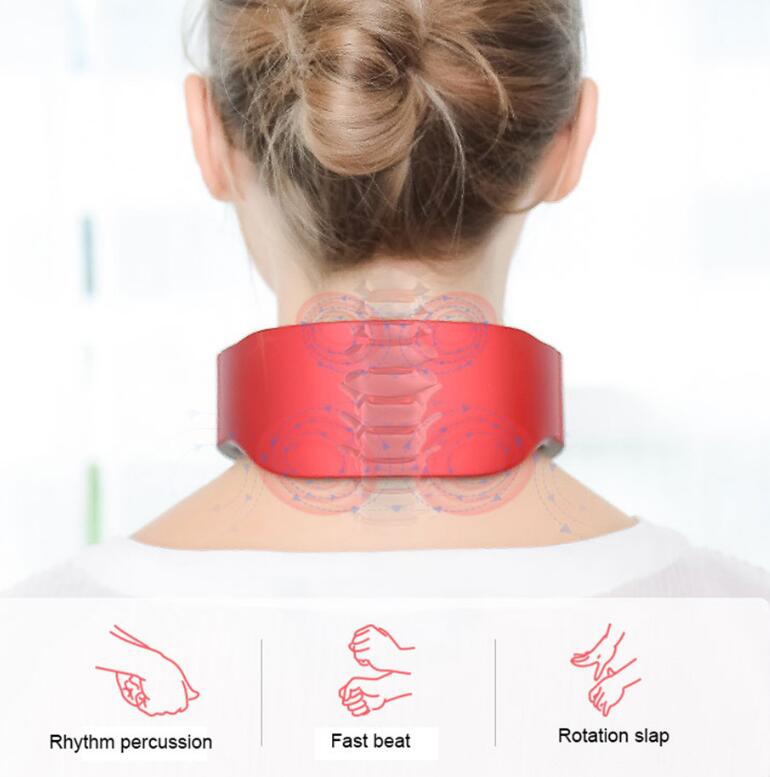 USB Rechargeable 4-Head Cervical Spondylosis Massager – Intelligent Pulse Kneading & Heating Neck Protector for Whole Body Meridian Massage