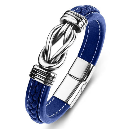 Bold men’s punk leather bracelet crafted with titanium steel. Durable, stylish, and edgy—perfect for daily wear, street fashion, and biker looks.