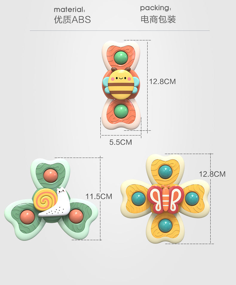 3PCS Cartoon Baby Bath Toy Set | Bee Butterfly Snail Rotating Fidget Spinner Toys with Suction Cup | Cute Insect Bath Toys for Kids, Gifts & Wholesale