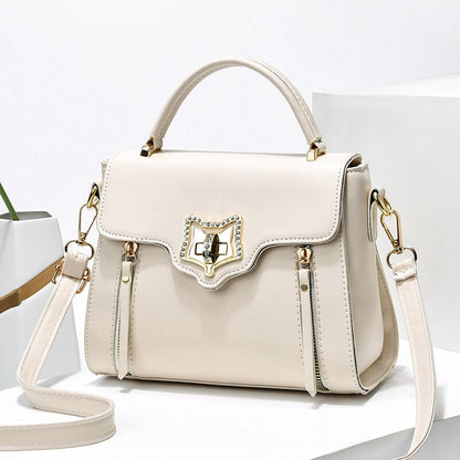 Luxury Leather Rhinestone Handbag - Designer Tote Shoulder Bag