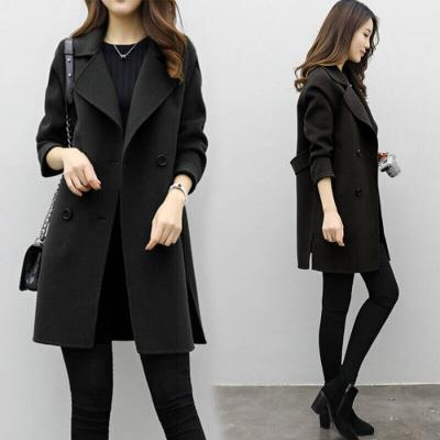 Women’s Classic Double-Breasted Wool Coat – Mid-Length Loose Fit | Elegant Slimming Winter Outerwear