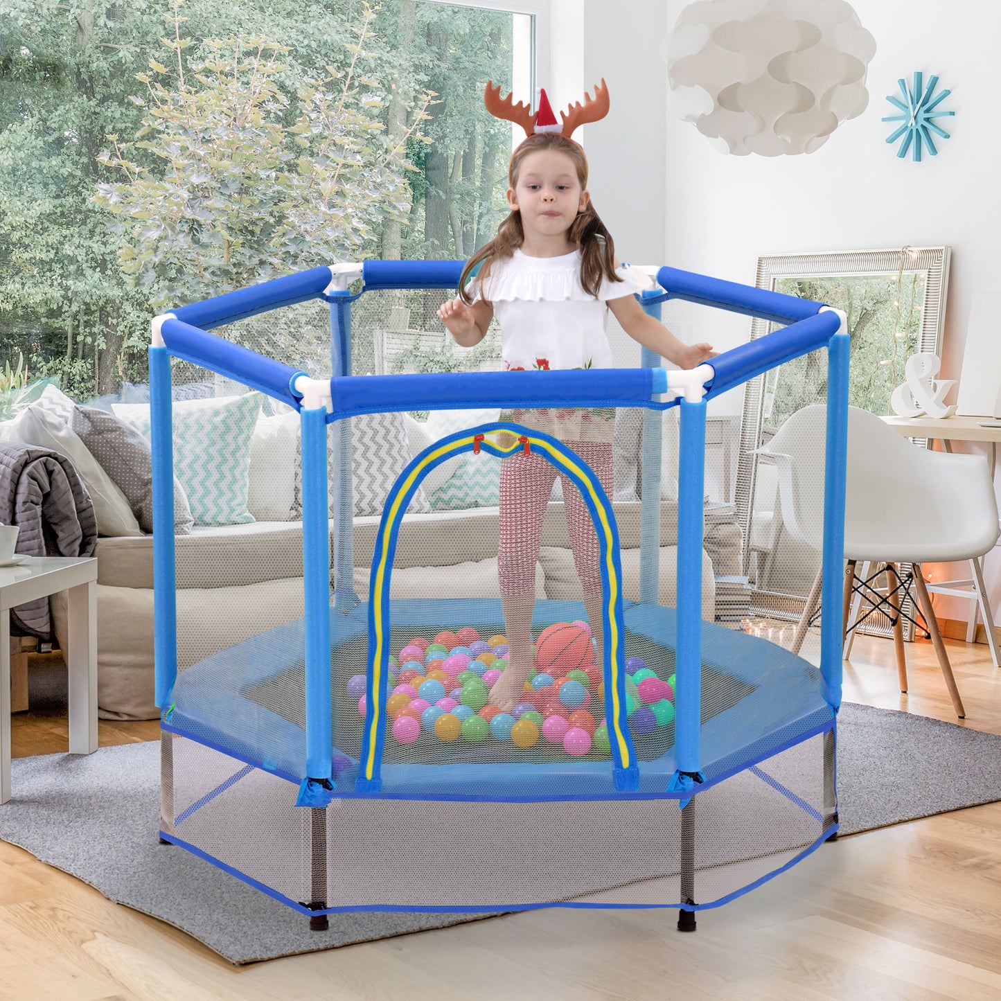55” Toddler Trampoline with Safety Enclosure Net & Balls | Indoor & Outdoor Mini Trampoline for Kids | Safe, Sturdy Active Play for Toddlers