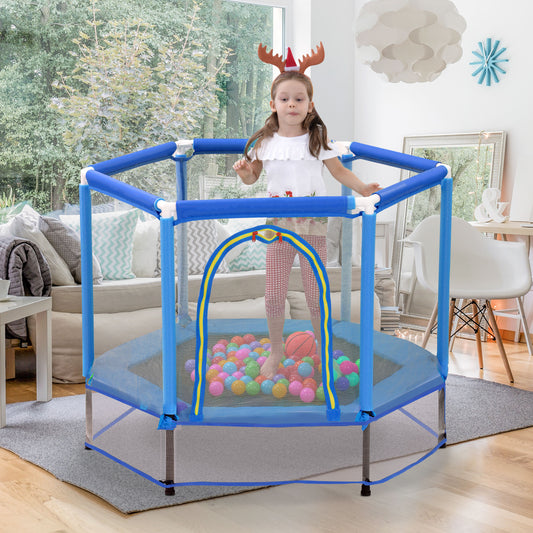 55” Toddler Trampoline with Safety Enclosure Net & Balls | Indoor & Outdoor Mini Trampoline for Kids | Safe, Sturdy Active Play for Toddlers