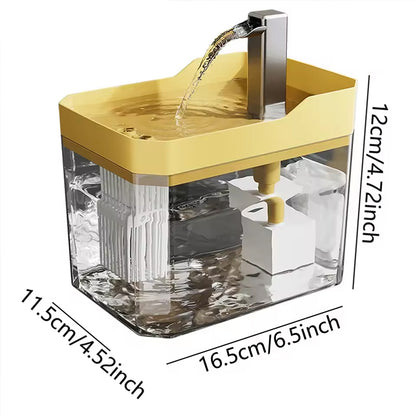 Automatic cat water fountain with multi-layer filter and circular water flow. USB-powered, quiet, and anti-dry protection for safe, fresh pet hydration