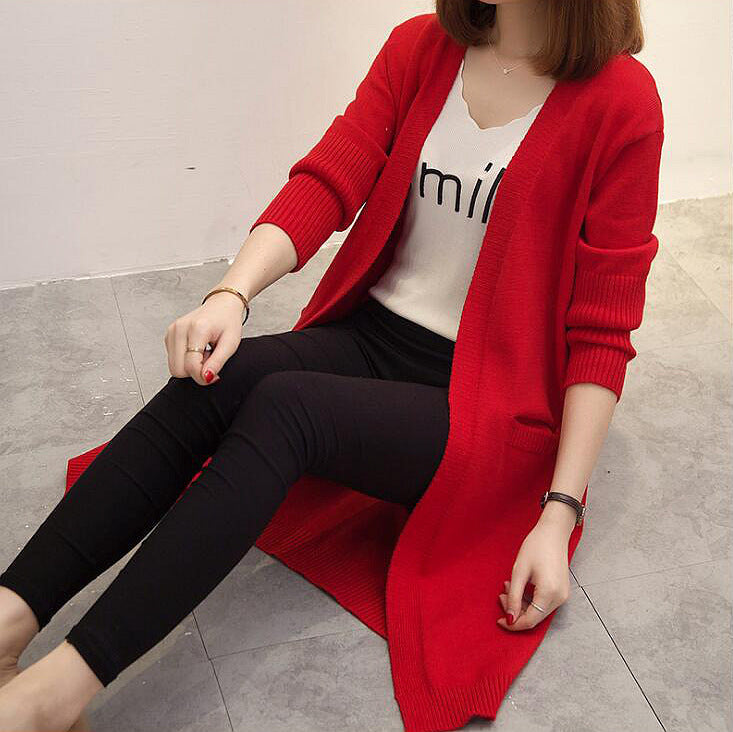 Oversized Knit Cardigan with Pockets - Long Sleeve V-Neck Sweater Coat