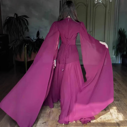 Women's High Neck Fishtail Long Sleeve Maxi Dress – Elegant Autumn Gown
