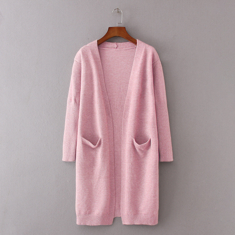 Oversized Knit Cardigan with Pockets - Long Sleeve V-Neck Sweater Coat
