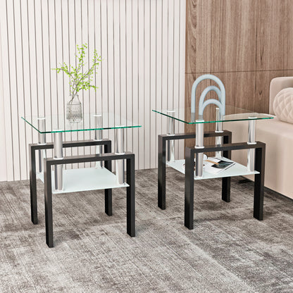 Set of 2 modern square tables made with tempered glass. Sleek, durable, and stylish—perfect as tea tables, coffee tables, or end tables for living rooms.
