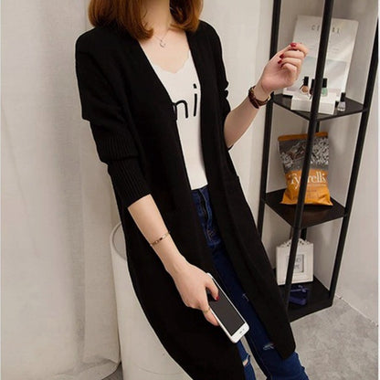 Oversized Knit Cardigan with Pockets - Long Sleeve V-Neck Sweater Coat