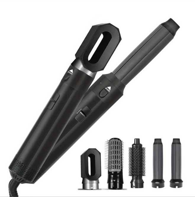 All-in-one 5-in-1 hair styler with hot air brush and blow dryer. Dry, curl, straighten, and volumize effortlessly for salon-style results at home.
