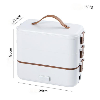 Portable electric lunch box with stainless steel liner for fast heating and steaming. Compact, leak-resistant, and ideal for home, office, and travel meals.