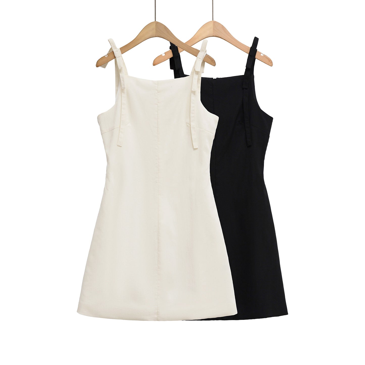Women's Square Neck Camisole A-Line Mini Dress | White & Black