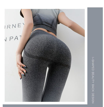 2PCS Gradient Yoga Clothing Set for Women – Tight-Fitting Sports Vest Bra Knit Fitness Suit