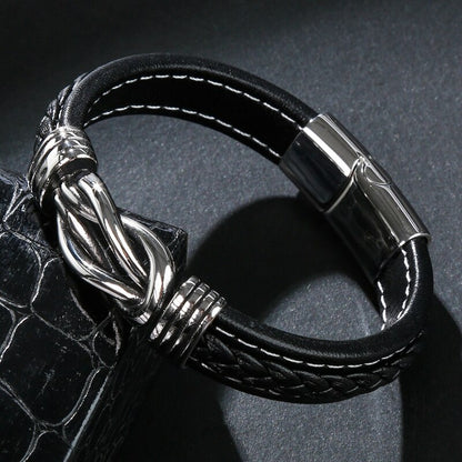 Bold men’s punk leather bracelet crafted with titanium steel. Durable, stylish, and edgy—perfect for daily wear, street fashion, and biker looks.