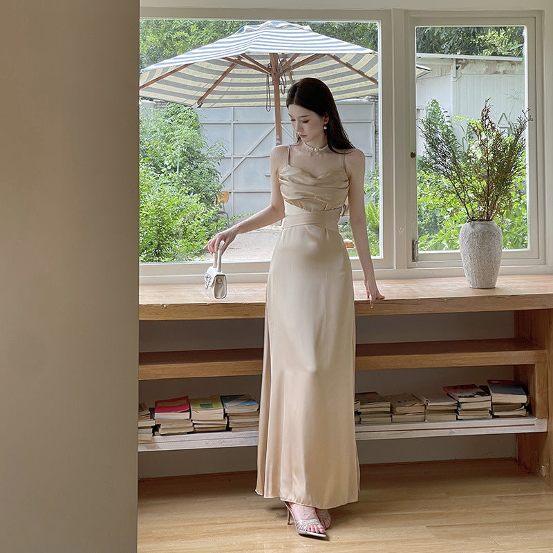 Strap satin princess style champagne colored skirt