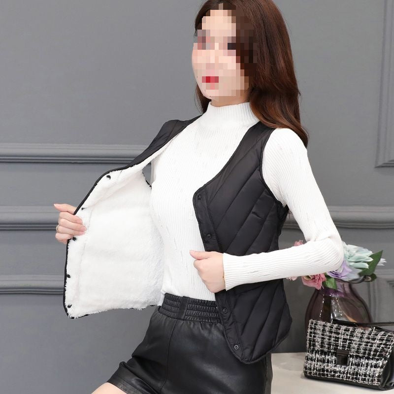 Women’s Fleece-Lined Vest – Warm Short Bodycon Waist-Cinching Vest, Fashionable Inner Layer for Moms