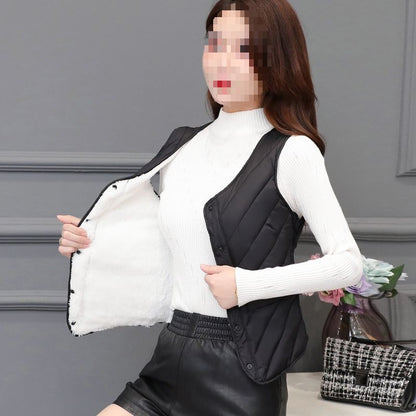 Women’s Fleece-Lined Vest – Warm Short Bodycon Waist-Cinching Vest, Fashionable Inner Layer for Moms