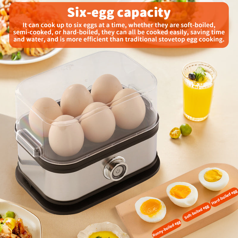 200W Power Eggs Boiler Space Saving Auto Shut-Off Smart Egg Cooker 6 Eggs Capacity Stainless Steel Rapid Egg Cooker