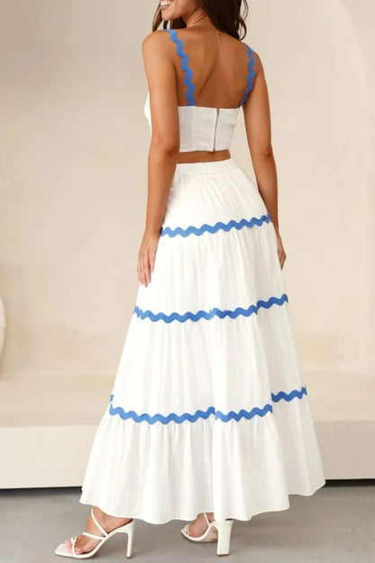 White Striped Cami & Maxi Skirt Set - Two Piece Outfit