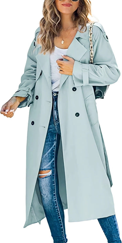 Luxury Wool-Blend Trench Coat for Women – Autumn/Winter Double-Breasted Long Coat with Notch Lapel, Straight Fit Elegant Casual Outerwear