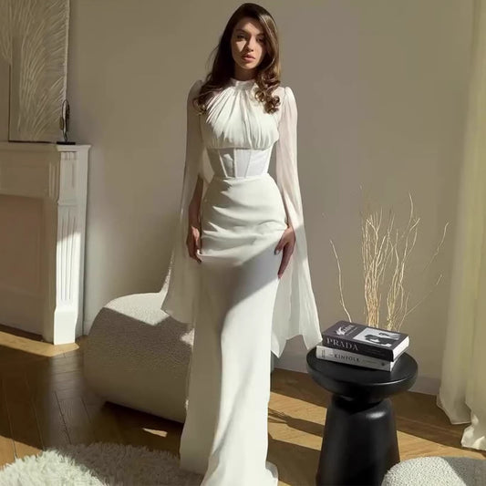 Women's Elegant Slim Fit Long Sleeve Floor-Length Dress – Noble Style, 6 Colors