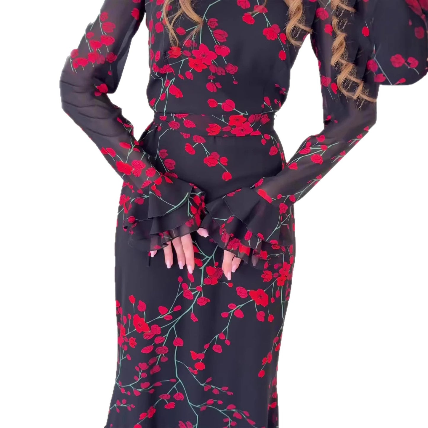 Women's Chinese Style Floral Hooded Long Sleeve Fairy Maxi Dress – Plum Red
