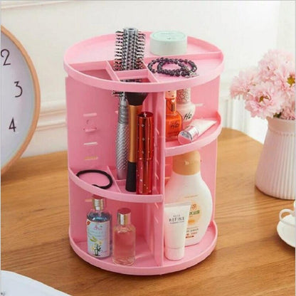 360° Rotating Makeup Organizer - Multi-Compartment Cosmetic Storage Box with Brush Holder & Jewelry Case