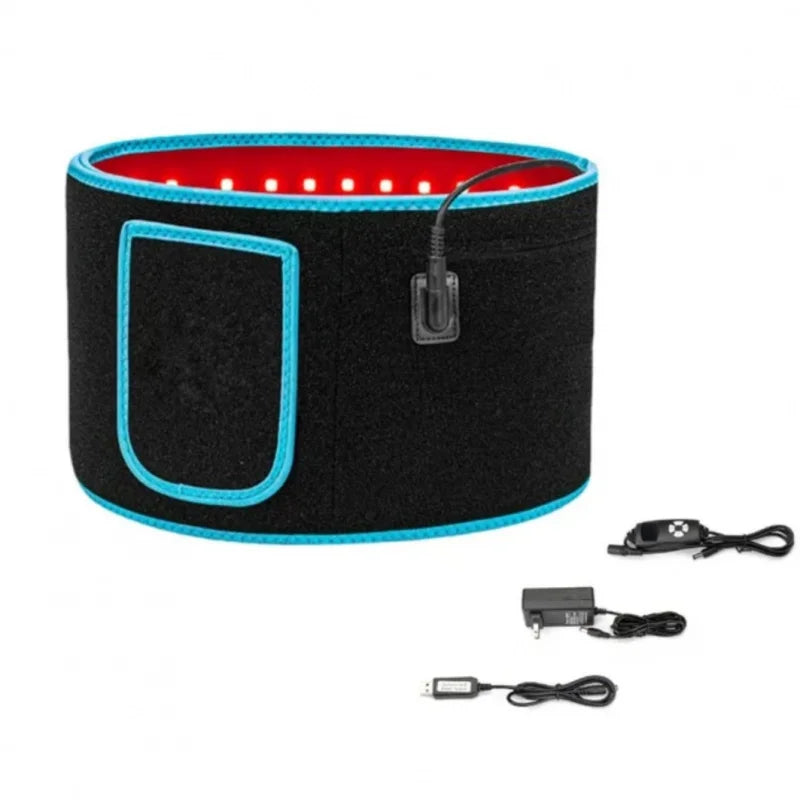 Wireless smart heat waist massager belt with LED red light and infrared therapy. Soothing warmth and massage support for waist comfort, relaxation, and daily wellness.