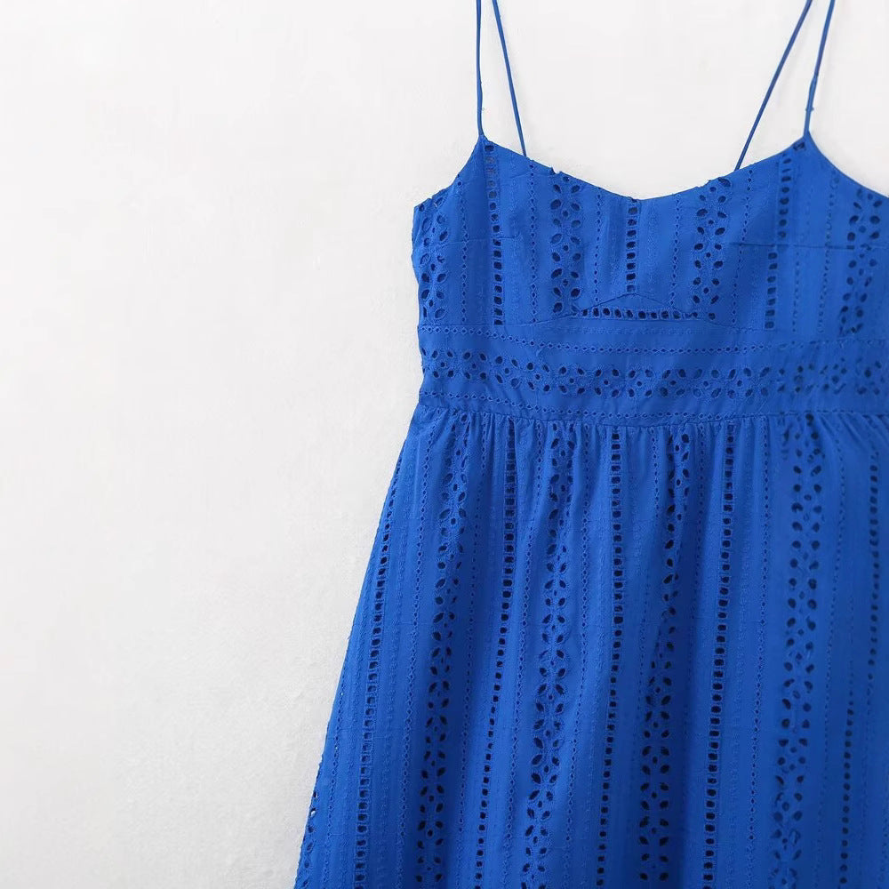 Women's Hollow Embroidered Camisole Maxi Dress | Blue