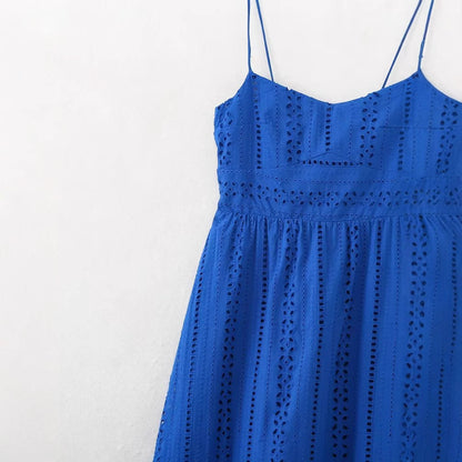 Women's Hollow Embroidered Camisole Maxi Dress | Blue