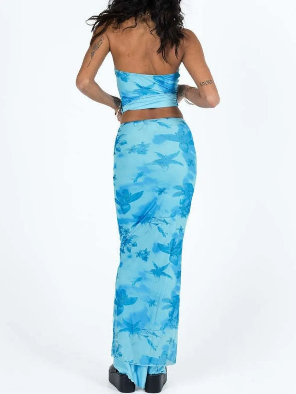 Printed Tube Top & Maxi Skirt Set - Two Piece Outfit