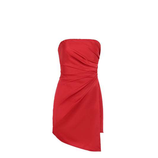 Sexy Bodycon Satin Strapless Bodysuit Short Skirt - Sleeveless Mini Dress
